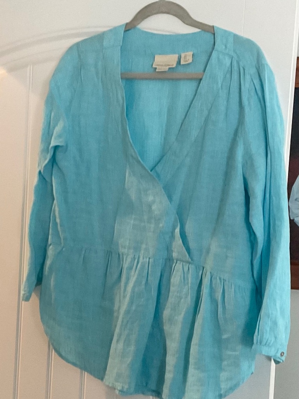 Cynthia Rowley !00% Linen Faux-wrap Peplin Xlarge Tunic Top